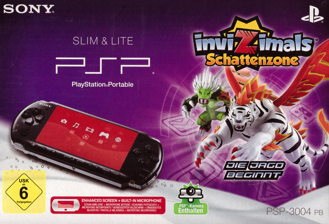 Sony PSP Konsole Slim & Lite (Modell 3004) - Schwarz inkl. Spiel Invizimals Schattenzone + Kamera