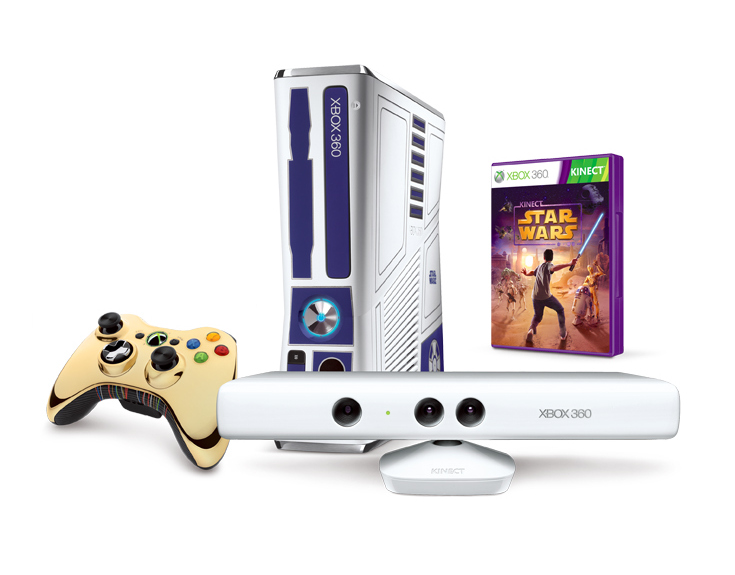 Microsoft Xbox 360 Konsole Slim 320GB [Star Wars Edition] inkl. Kinect Sensor + Kinect Star Wars + Wireless Controller (Gold) - Weiß