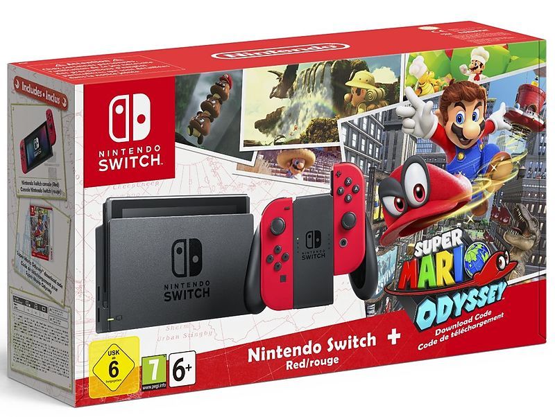 Nintendo Switch Konsole - 32GB - Rot + Mario Odyssey