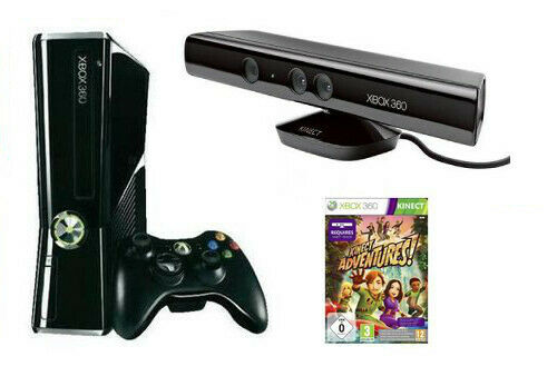 Microsoft Xbox 360 Konsole Slim 250GB inkl. Kinect Sensor + Kinect Adventures + Wireless Controller - Schwarz-Glänzend