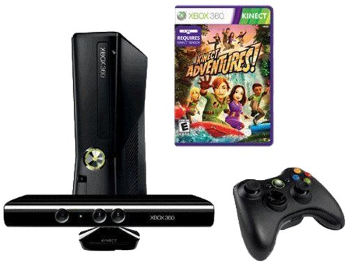 Microsoft Xbox 360 Konsole Slim 4GB inkl. Kinect Sensor + Kinect Adventures + Wireless Controller - Schwarz-Matt